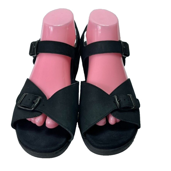 Mephisto Sandals Womens 10 Adjustable Double Strap Buckle Nubuck Leather Black - Picture 1 of 15